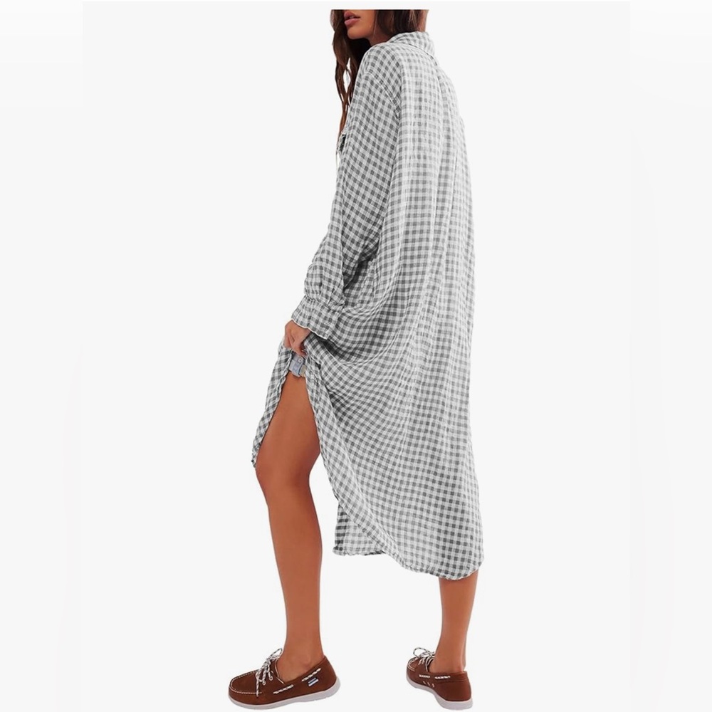NEW Lightweight Casual Loose Long Sleeve Button Down Stripe Maxi Shirt Dress XXS